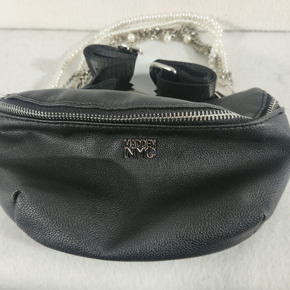 Steve Madden NYC Fanny Pack black with pearls and decorative chains NWT
